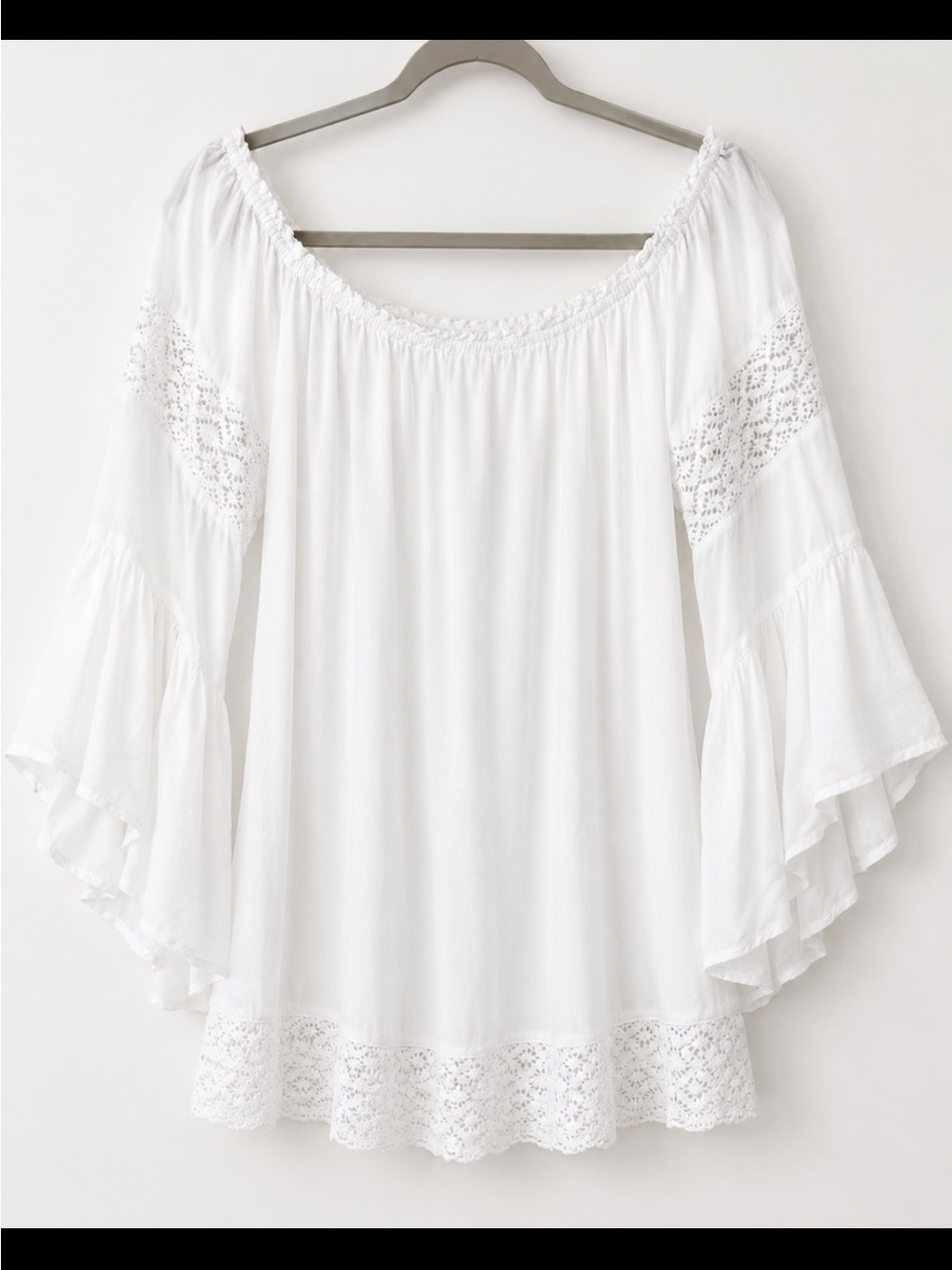 Surf Gypsy White Off-Shoulder Lace Peasant Blouse